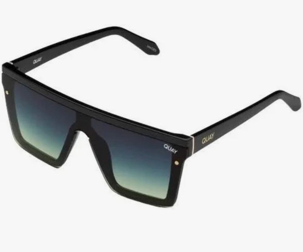 Quay Australia HINDSIGHT Sunglasses Black Green Smoke Flat Top Shield 53886 NEW